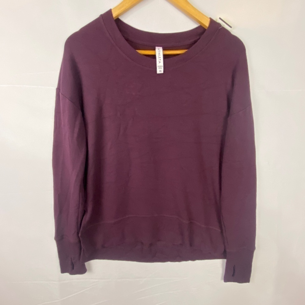 Athleta Mindset Sz: XS Burgundy Long Sleeve Tulip Hem Crew pullover Sweat‎ shirt